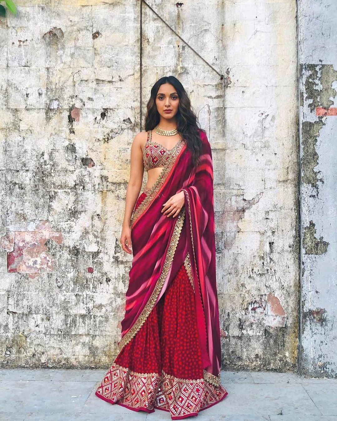 Red Color Stone Work Chiffon Saree For Karwa Chauth