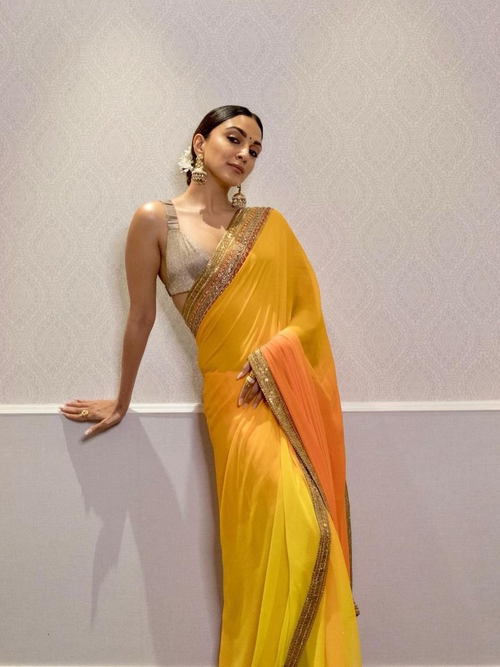 Buy Yellow and Orange Saree With Unstitched Blouse by Designer RI RITU  KUMAR Online at Ogaan.com