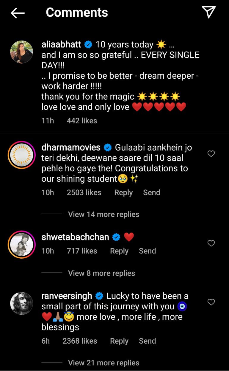 Ranveer Singh comments on Alia Bhatt's post