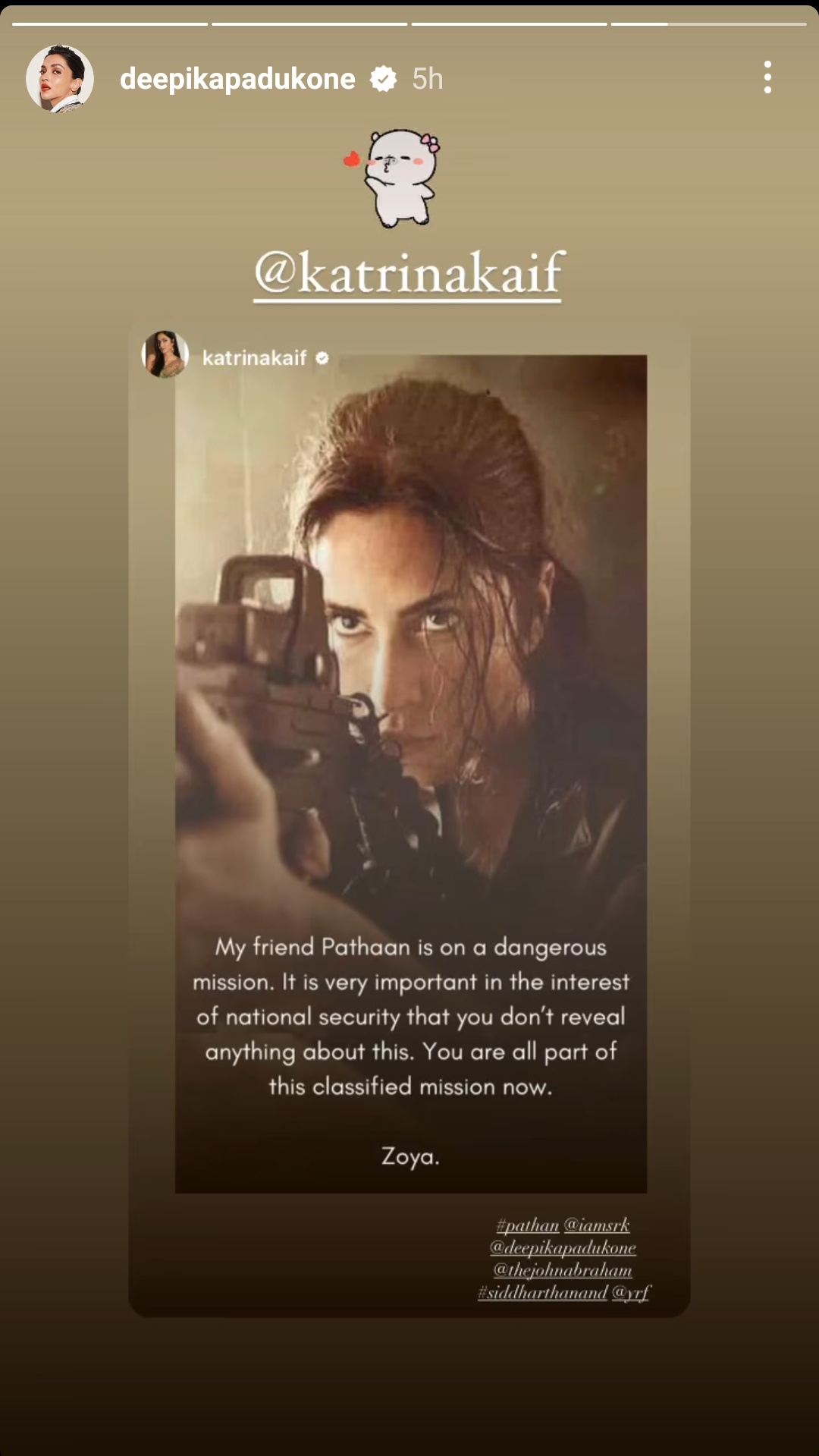 Deepika Padukone reacts to Katrina Kaif's Instagram story