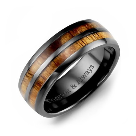 Jewlr Men's Ceramic and Koa Wood Barrel Ring