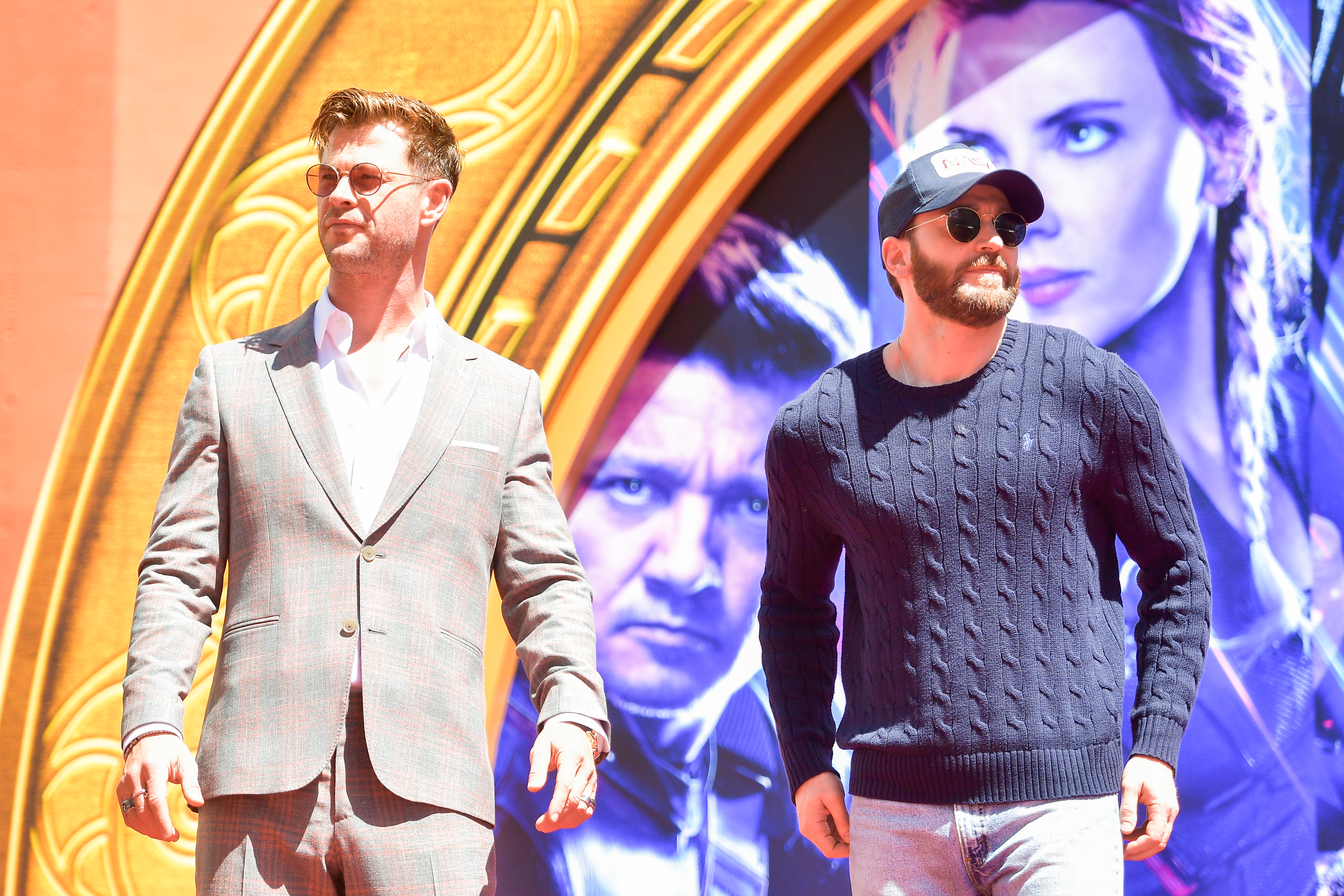 Chris Hemsworth right and Chris Evans attend a premiere event for the  movie Avengers Endgame in Shanghai China 18 April 2019 Stock Photo   Alamy