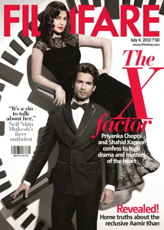 Shahid Kapoor & Priyanka Chopra on the cover of Filmfare (July 2012)