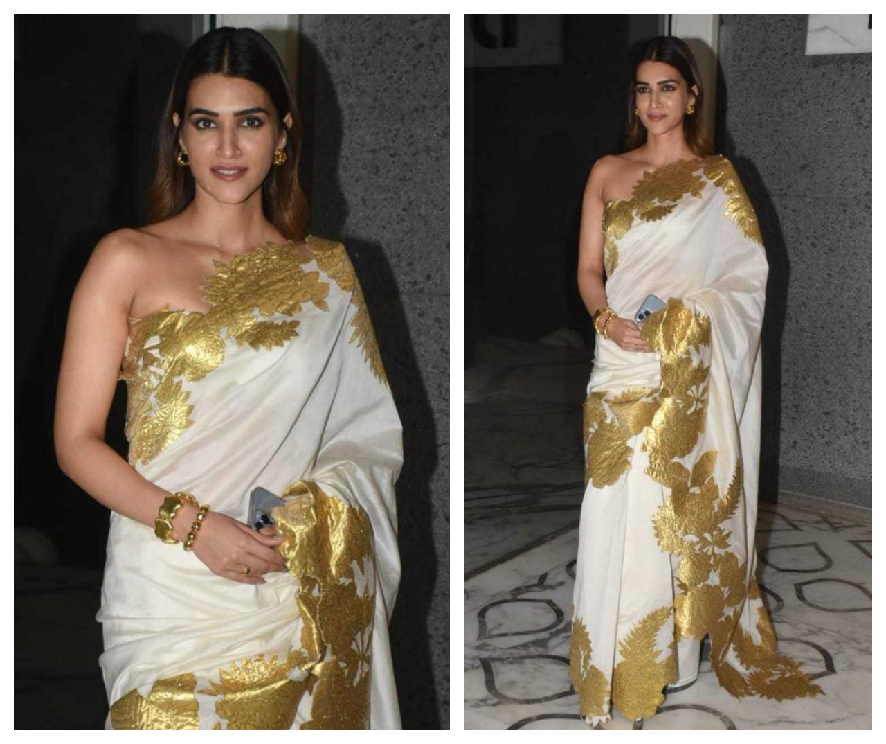 Kriti Sanon in a royal Mohammed Mazhar saree inspires to pick Gold ...