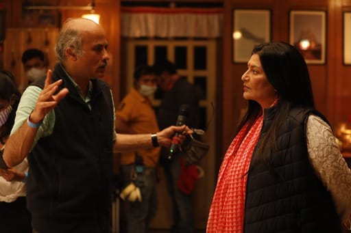 Sarika and Sooraj Barjatya on the sets of Uunchai