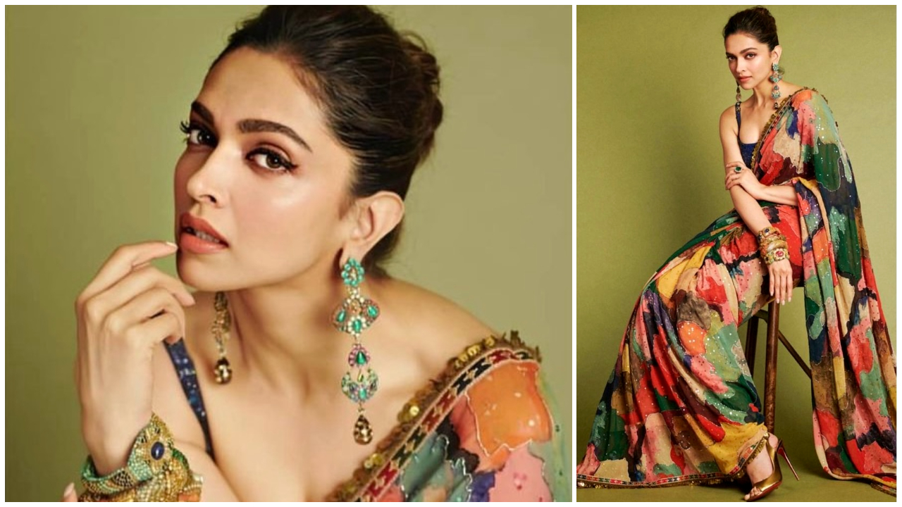 Deepika in a colourful saree