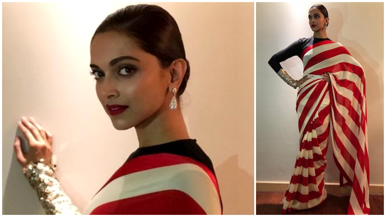 Deepika in a stripe print saree