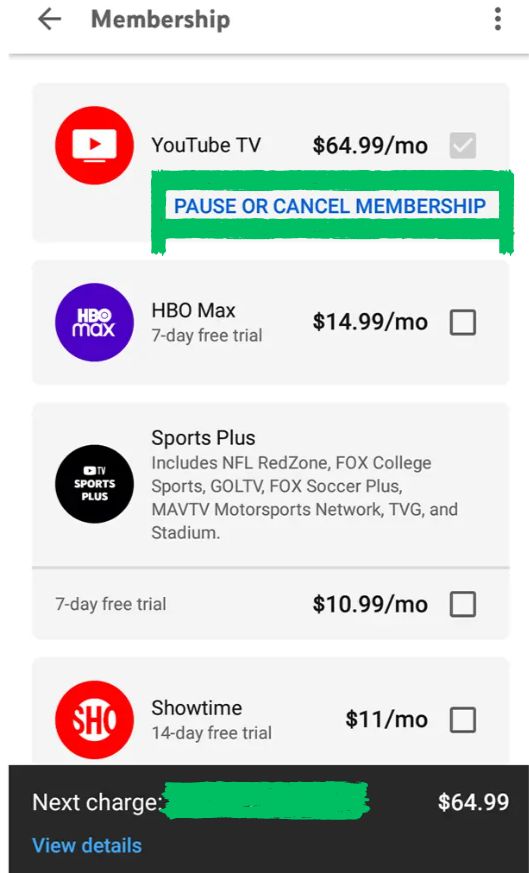 youtube tv cancel redzone