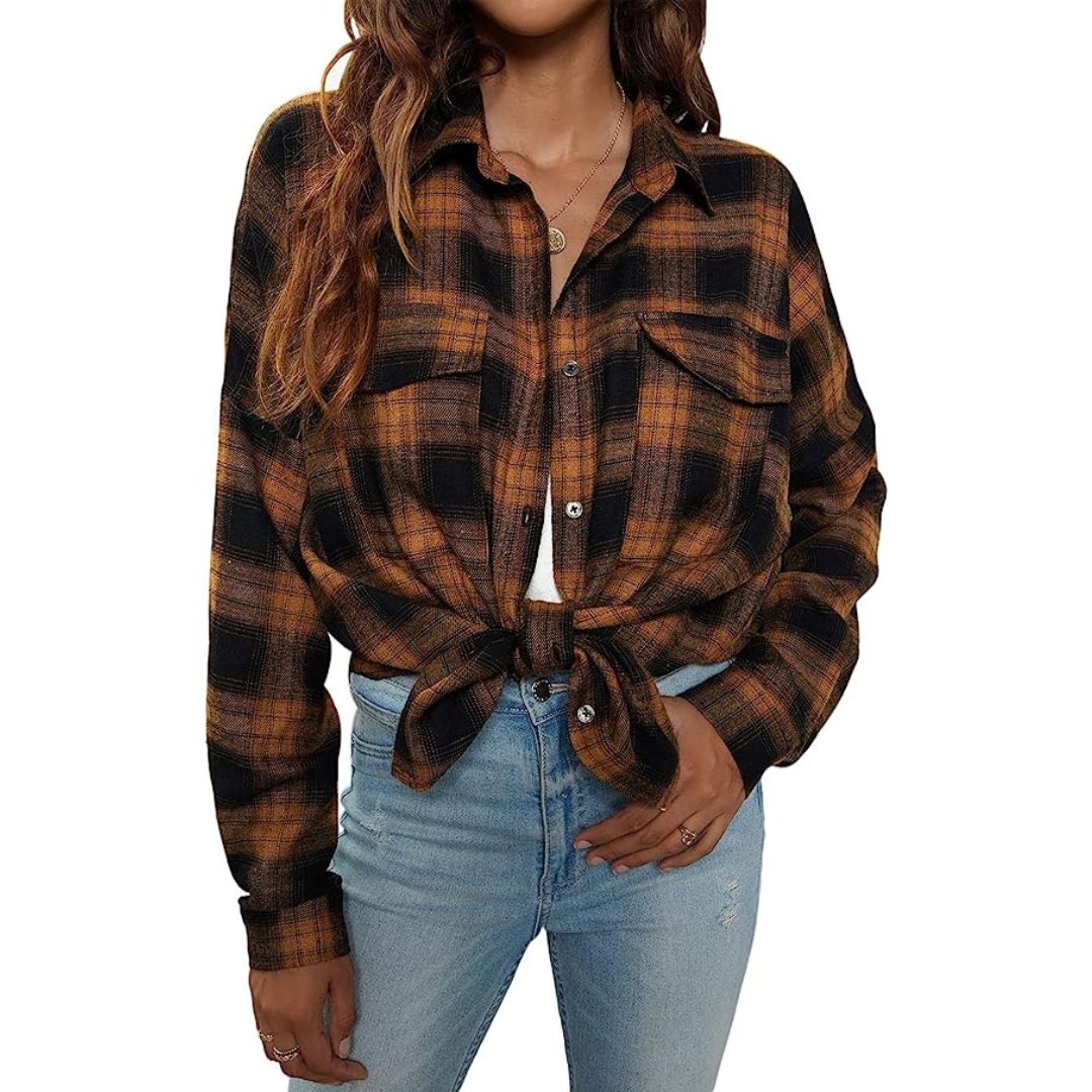 Zontroldy Plaid Flannel Shirts for Women Oversized Long Sleeve Button Down  Buffalo Plaid Shirt Blouse Tops at  Women’s Clothing store