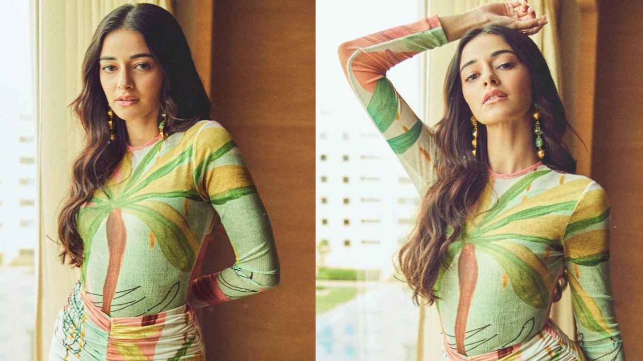 Ananya Panday serves beach vacation vibes in printed semi-sheer bodysuit, matching ankle-length ruched skirt