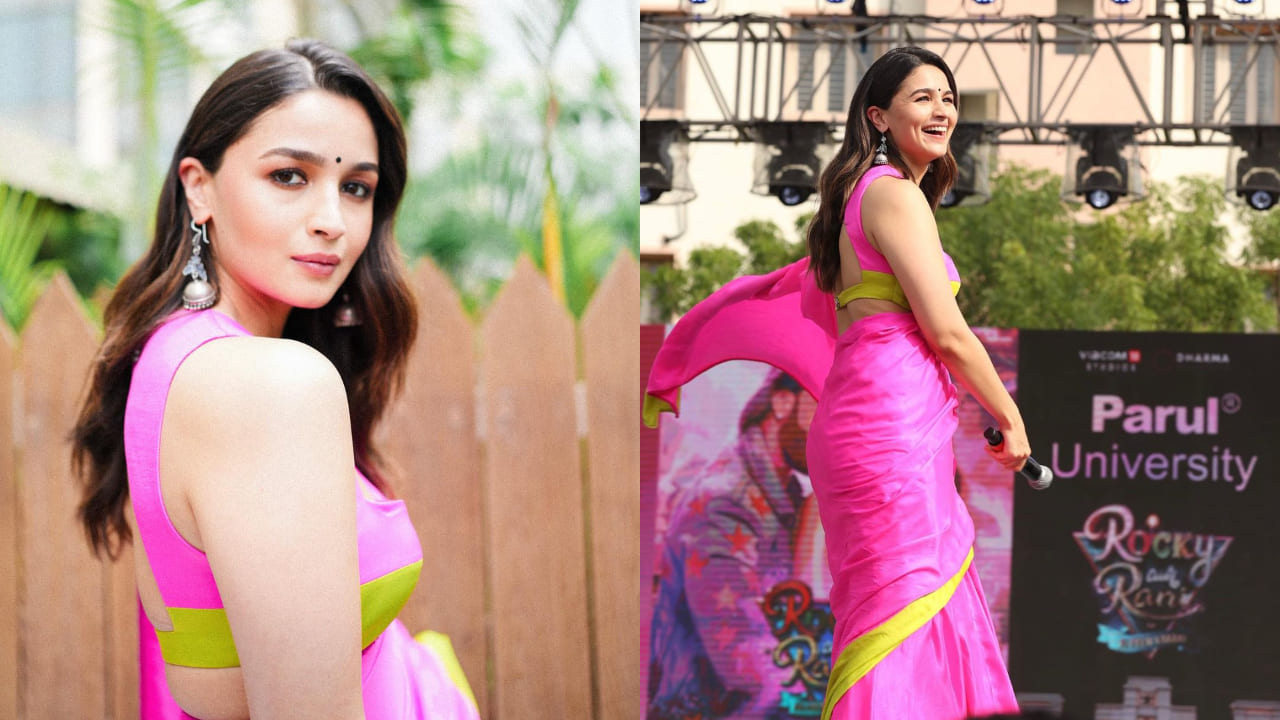 Alia Bhatt In Manish Malhotra Pink Saree With A Flattering Blouse