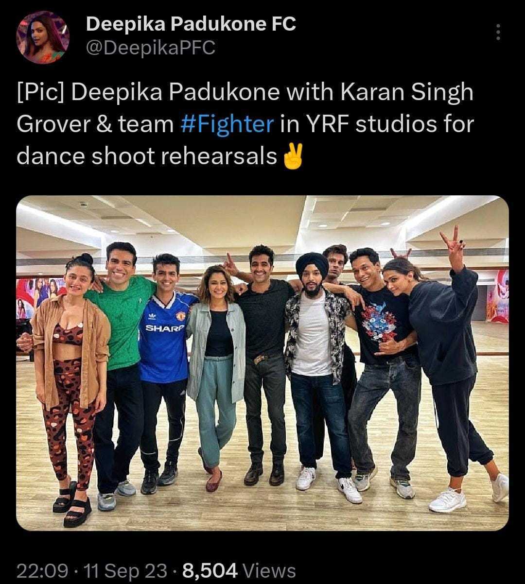 PIC: Deepika Padukone poses with Karan Singh Grover and team Fighter during dance rehearsals; fans shower love (credit: DeepikaPFC)