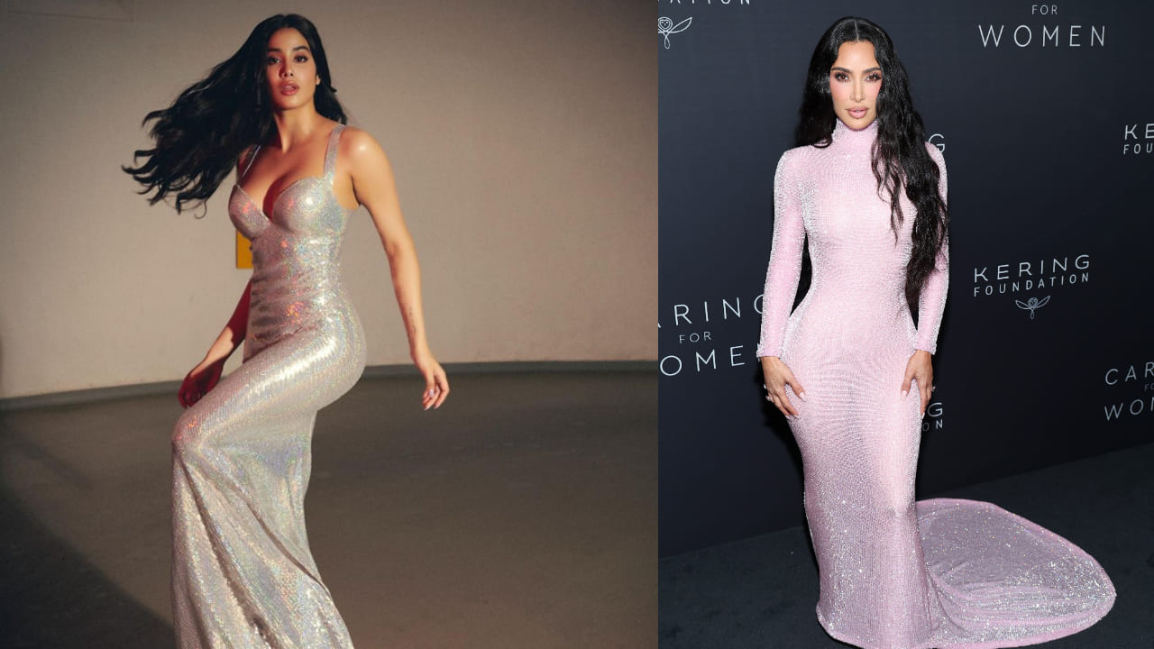 Janhvi Kapoor & Kim Kardashian in glittery gowns (Kim Kardashian pic credit: Getty Images)