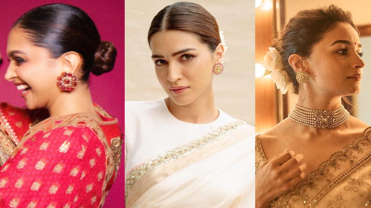 Discover the magic of Bollywood-inspired flowery round-button earrings. (PC: Deepika Padukone, Manish Malhotra and Alia Bhatt Instagram)