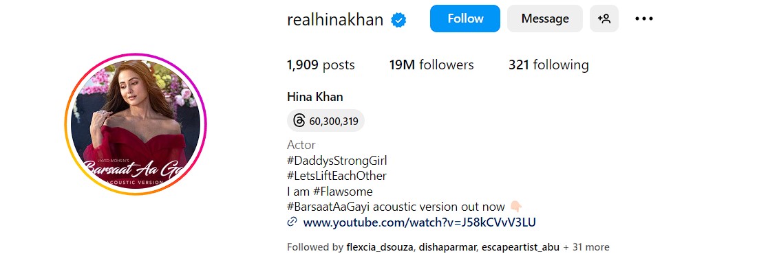 Hina Khan Instagram followers