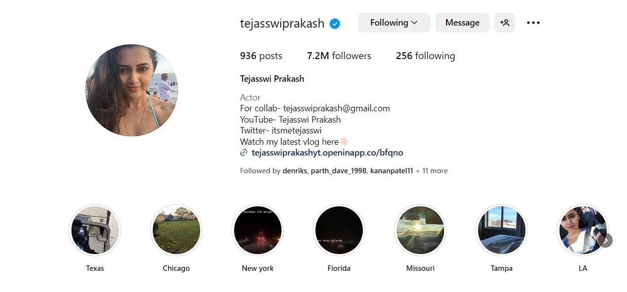 Tejasswi Prakash IG followers