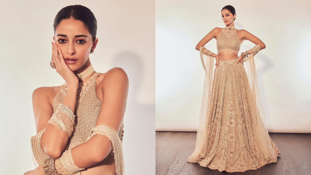 Ananya looked gorgeous in a golden lehenga set