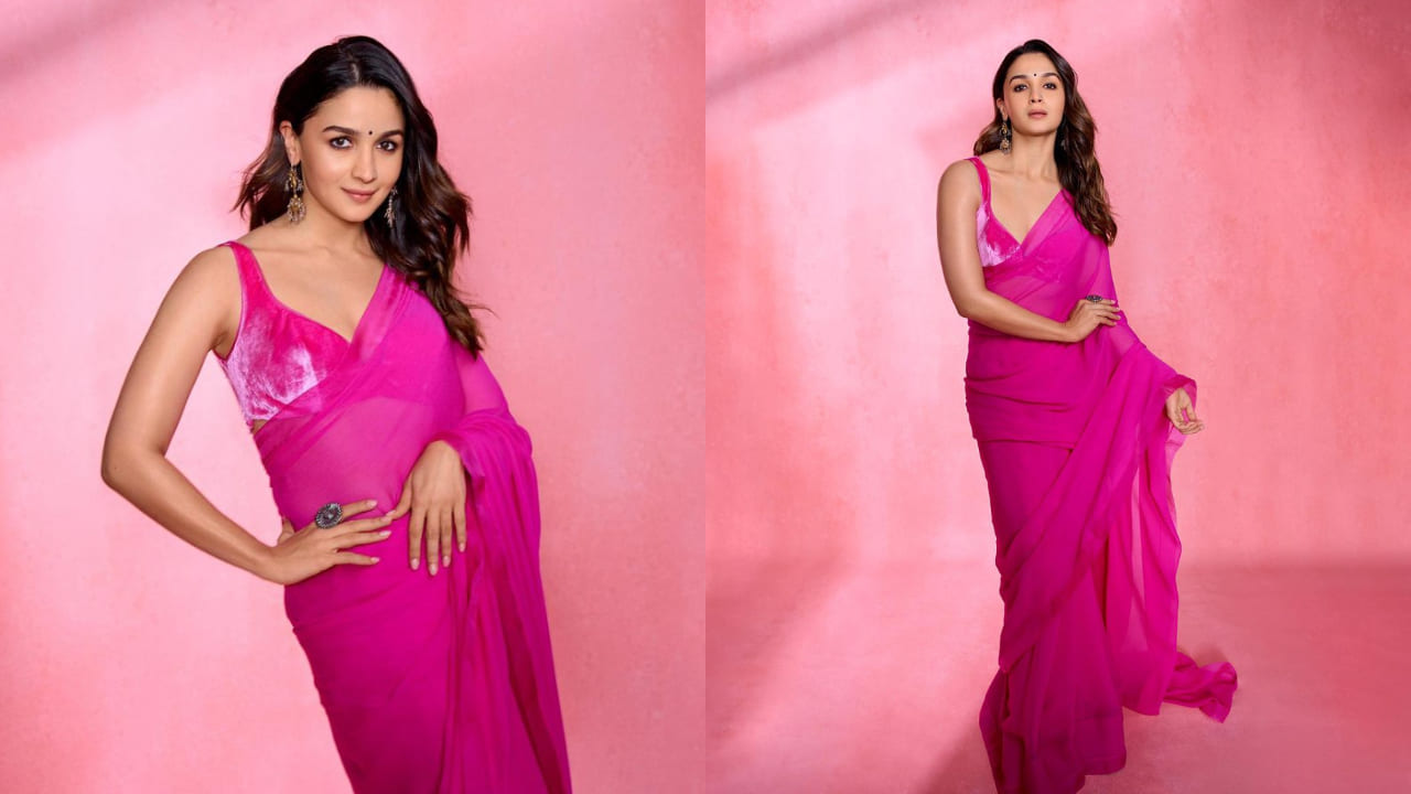 Alia Bhatt Hot Pink Saree look style fashion