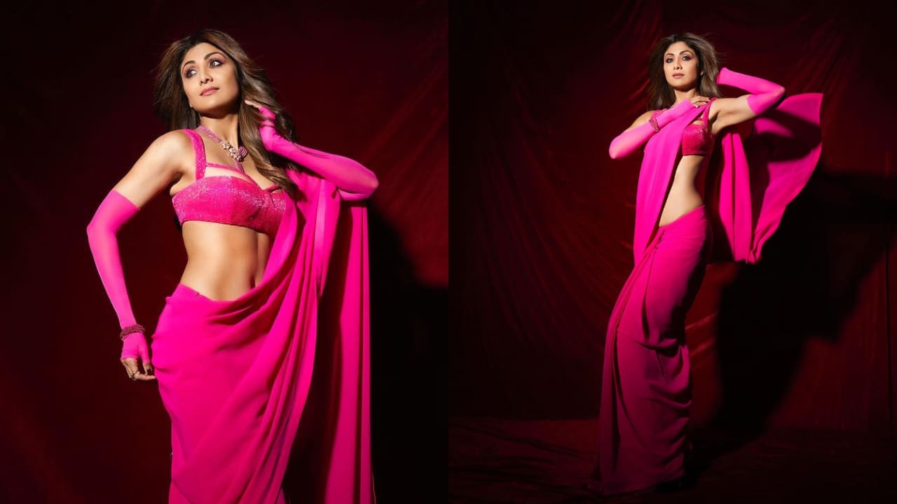 Shilpa Shetty Hot Pink Saree look fashion style