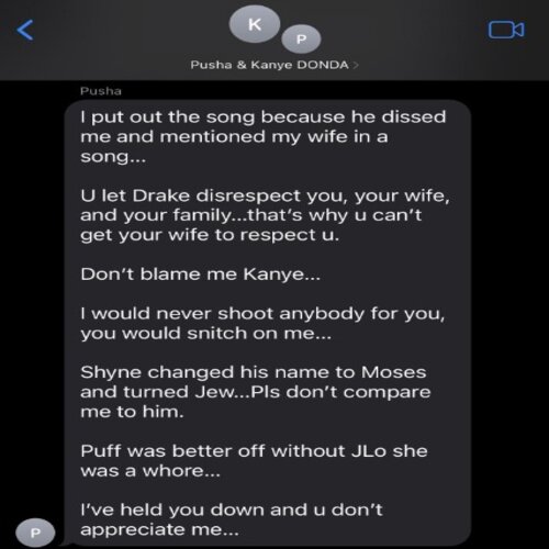 Kanye West and Pusha T's alleged text leak (Reddit) 