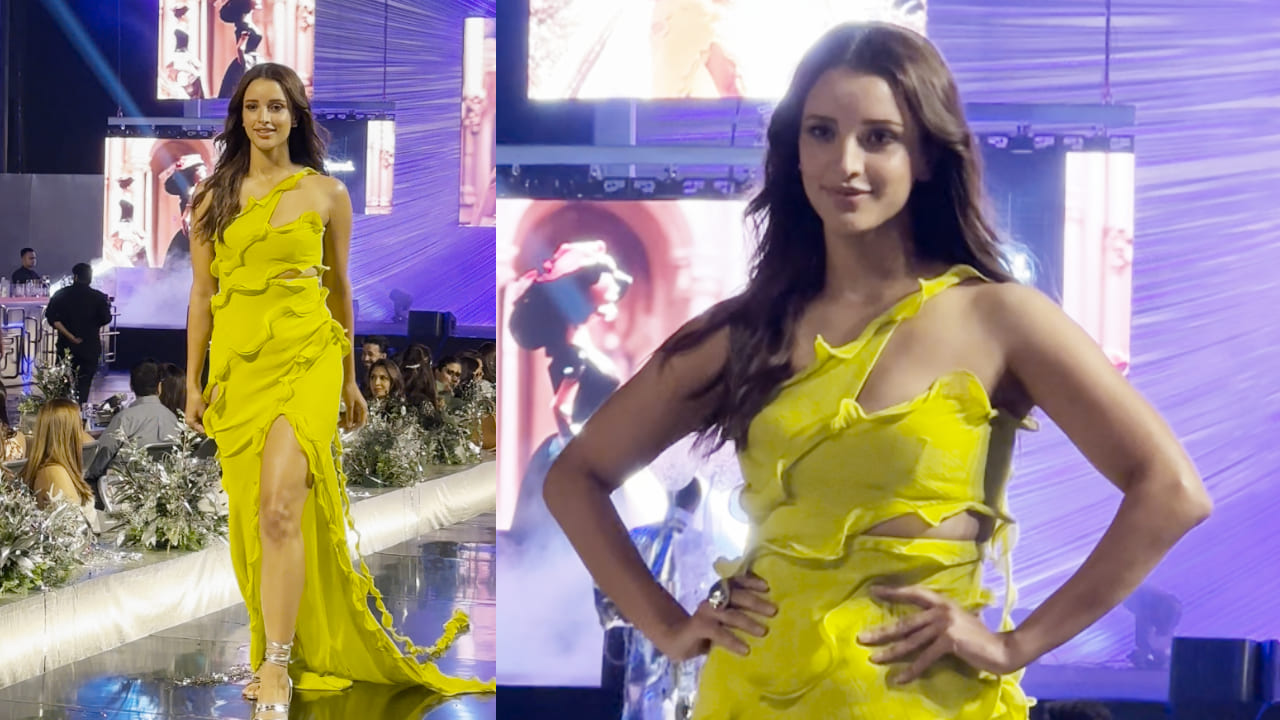 National Crush Tripti Dimri in a Yellow Ruffle Detail Gown on ramp