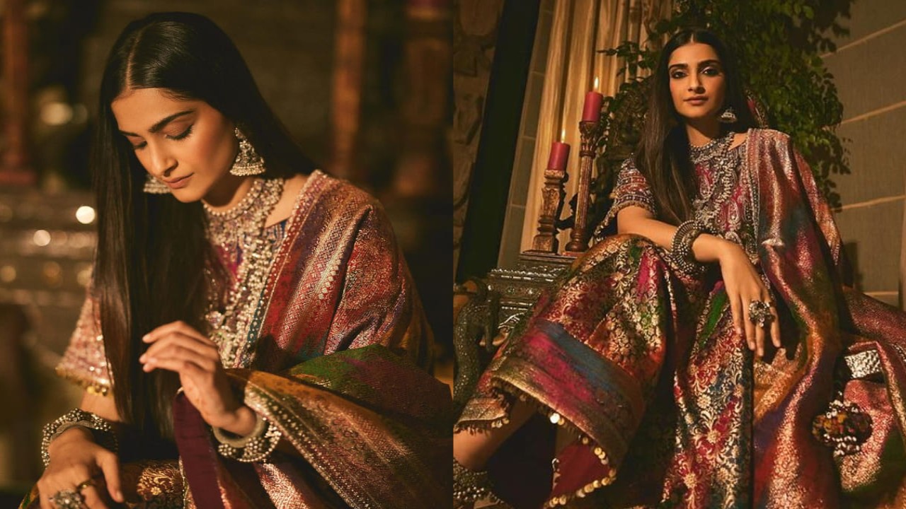 Sonam Kapoor revives Banarasi richness in a colorful lehenga set; styles it  with regal jewelry | PINKVILLA