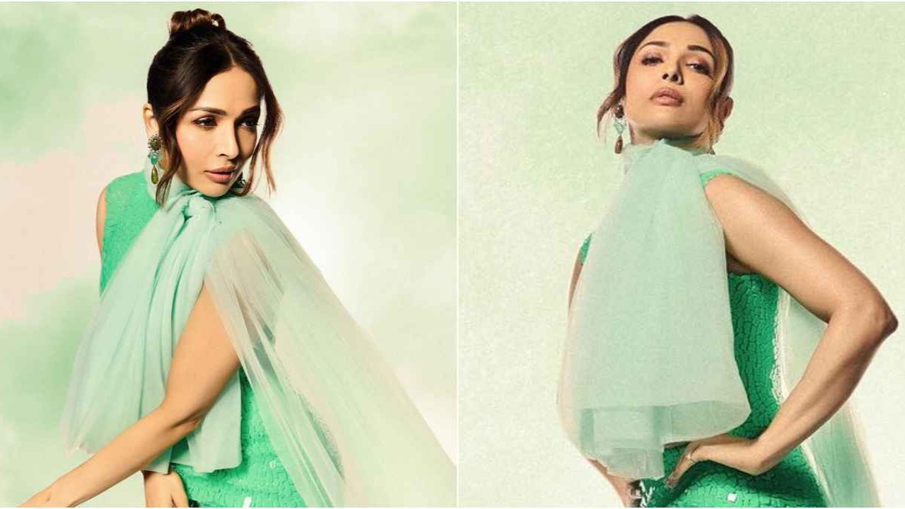 Malaika Arora serves perfect party look in white backless shirt & sequinned  green pants