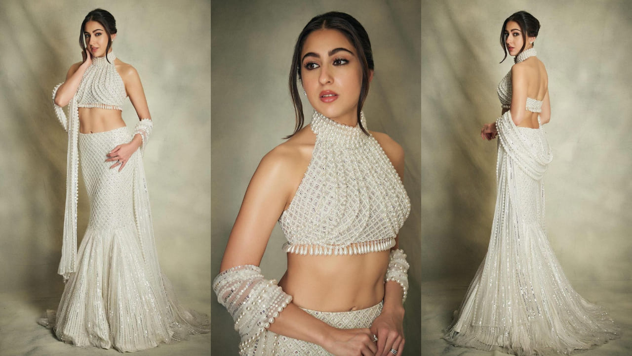 Sara Ali Khan in Manish Malhotra pearl lehenga 