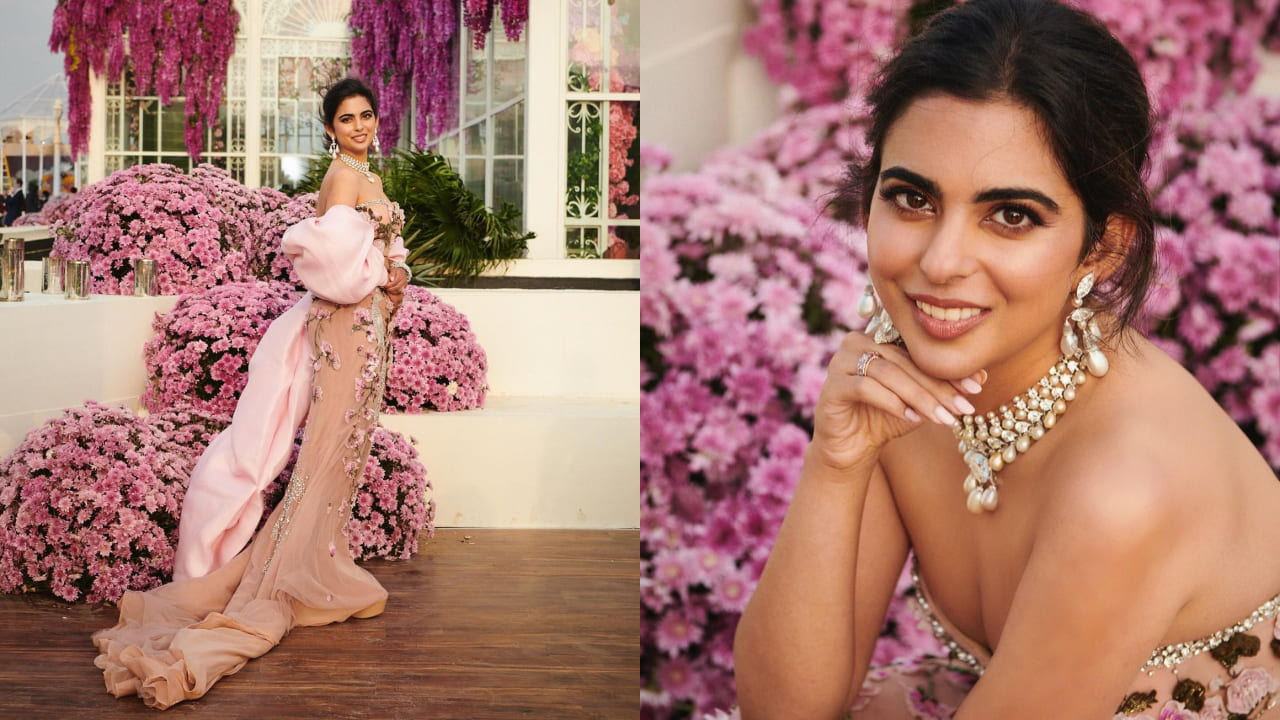 Isha Ambani who wore a corseted figure-hugging Miss Shoee gown