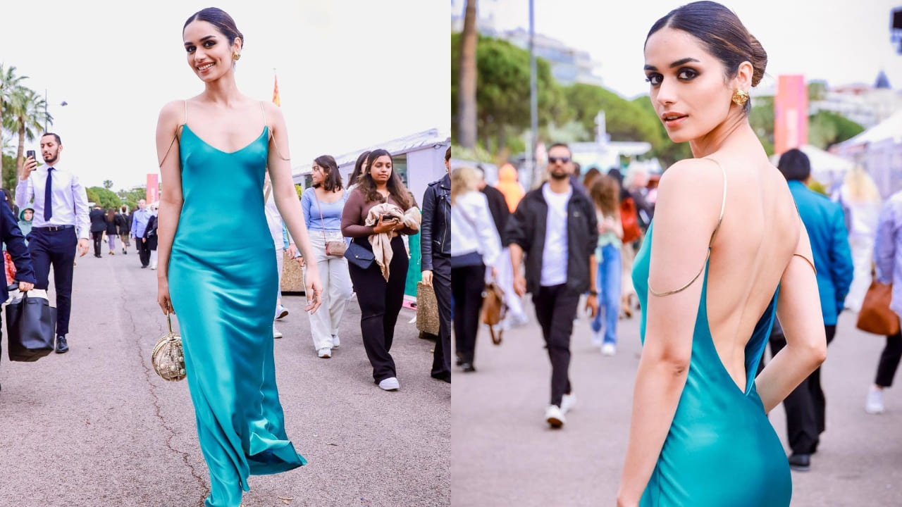 manushi chhillar in satin dress