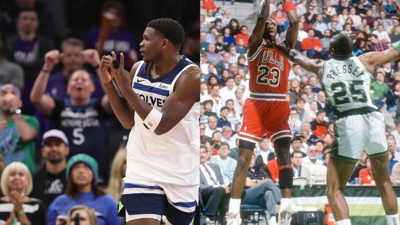 Viral video compares Anthony Edwards' and Michael Jordan's dunking prowess, highlighting their uncanny similarities._