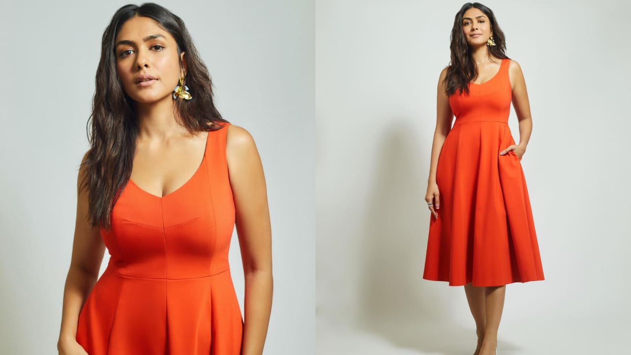 Mrunal thakur in orange dress 