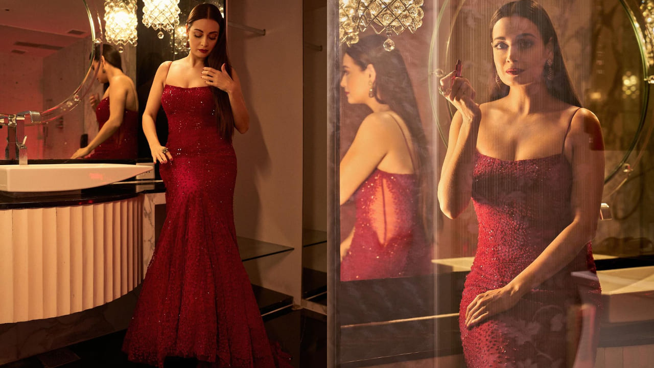 Dia mirza in red gown