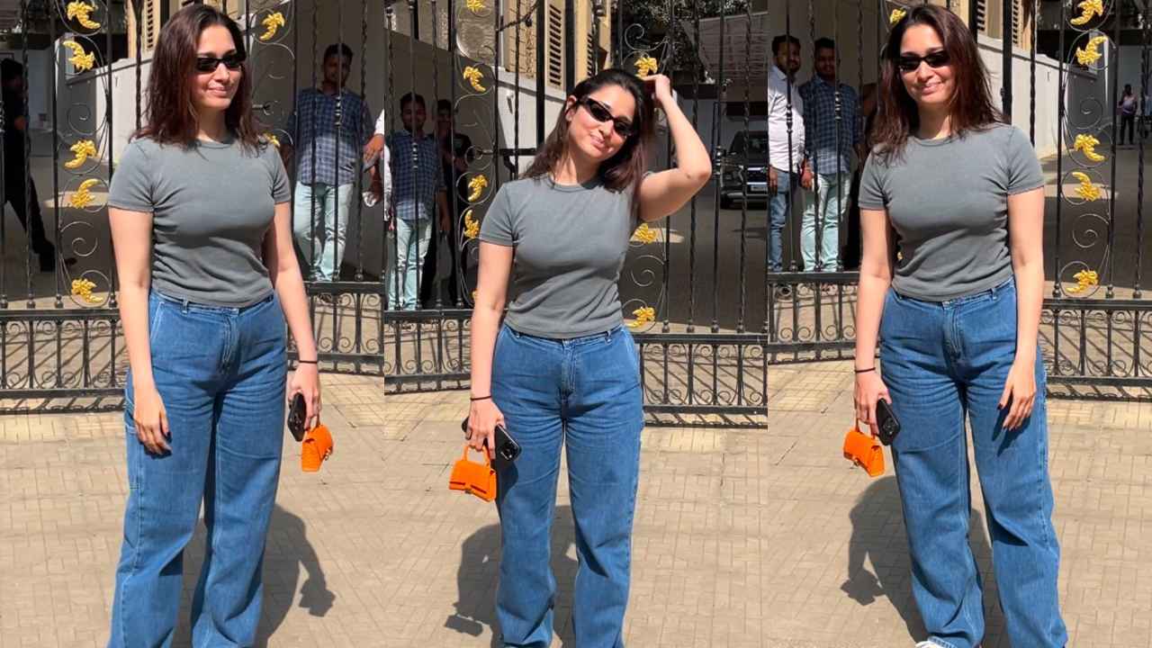 Tamannaah Bhatia serves Gen-Z aesthetic in casual outfit with micro mini bag on movie date night with Vijay Varma (PC: Viral Bhayani)