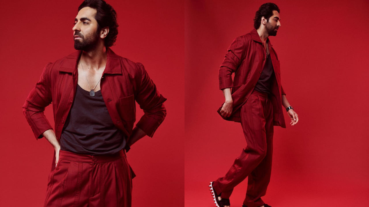 Ayushmann in red outfit