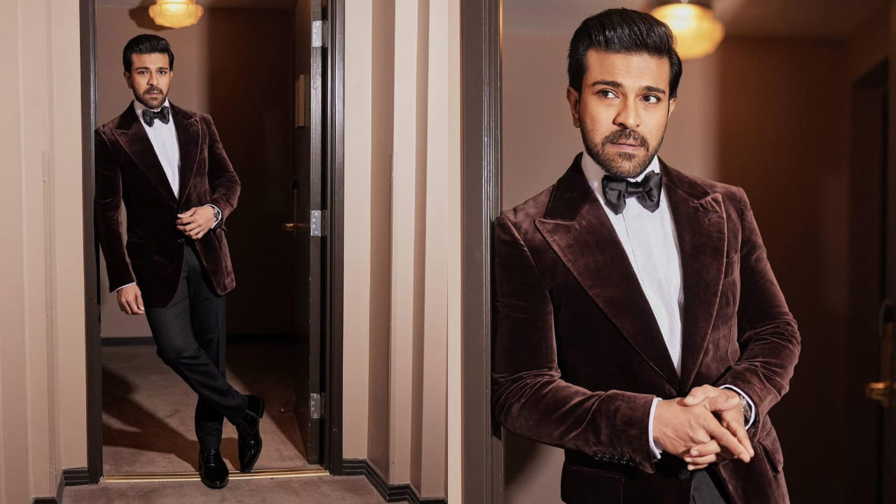 Ram Charan in velvet suit 