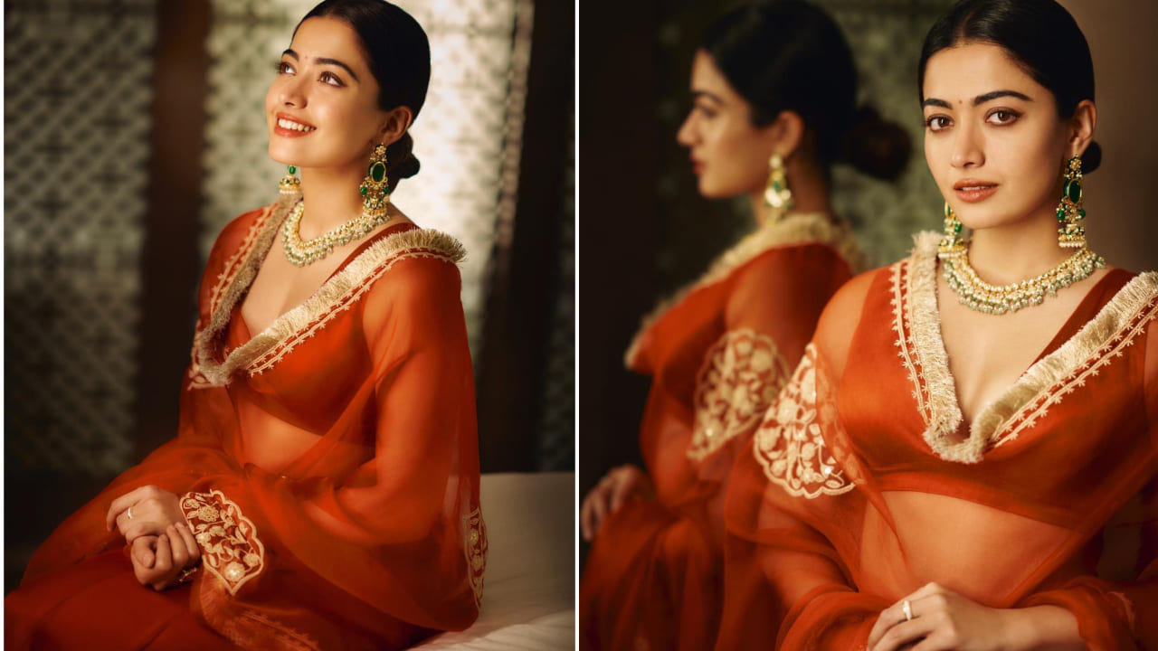 Rashmika in orange lehenga