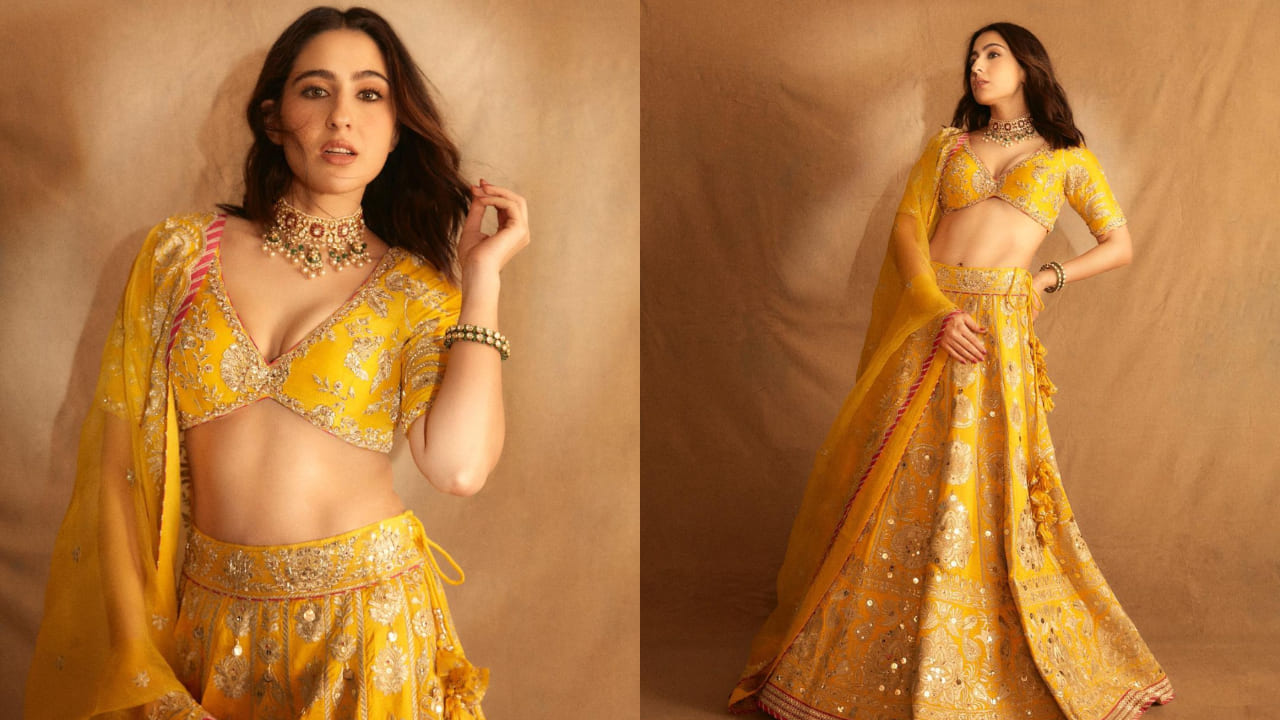 sara ali khan in yellow lehenga