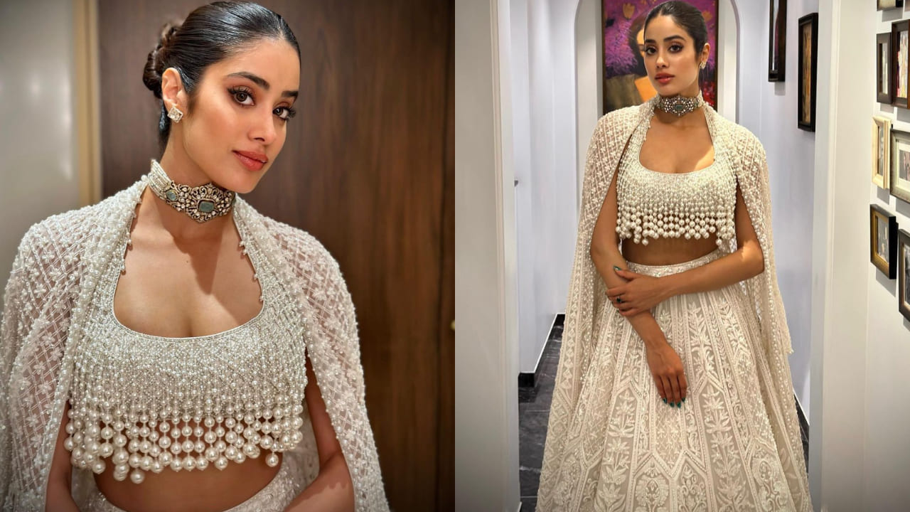 Janhvi Kapoor in pearl lehenga