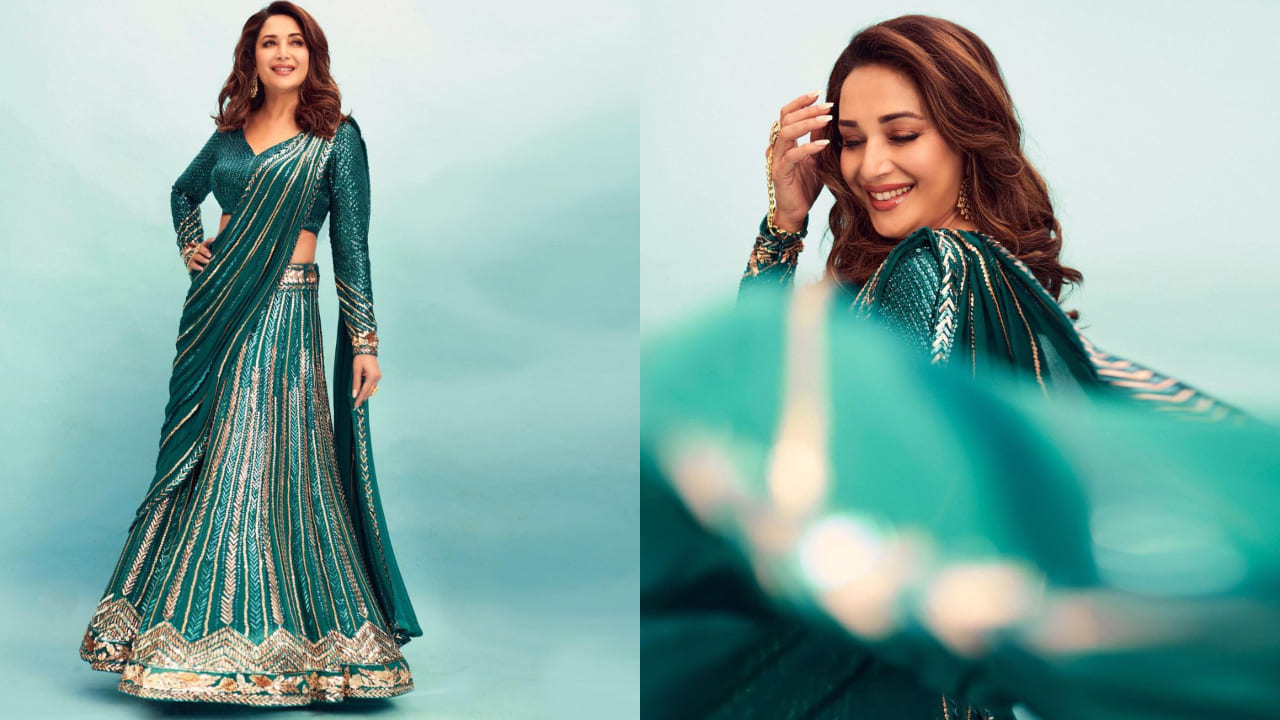 madhuri dixit in green lehenga