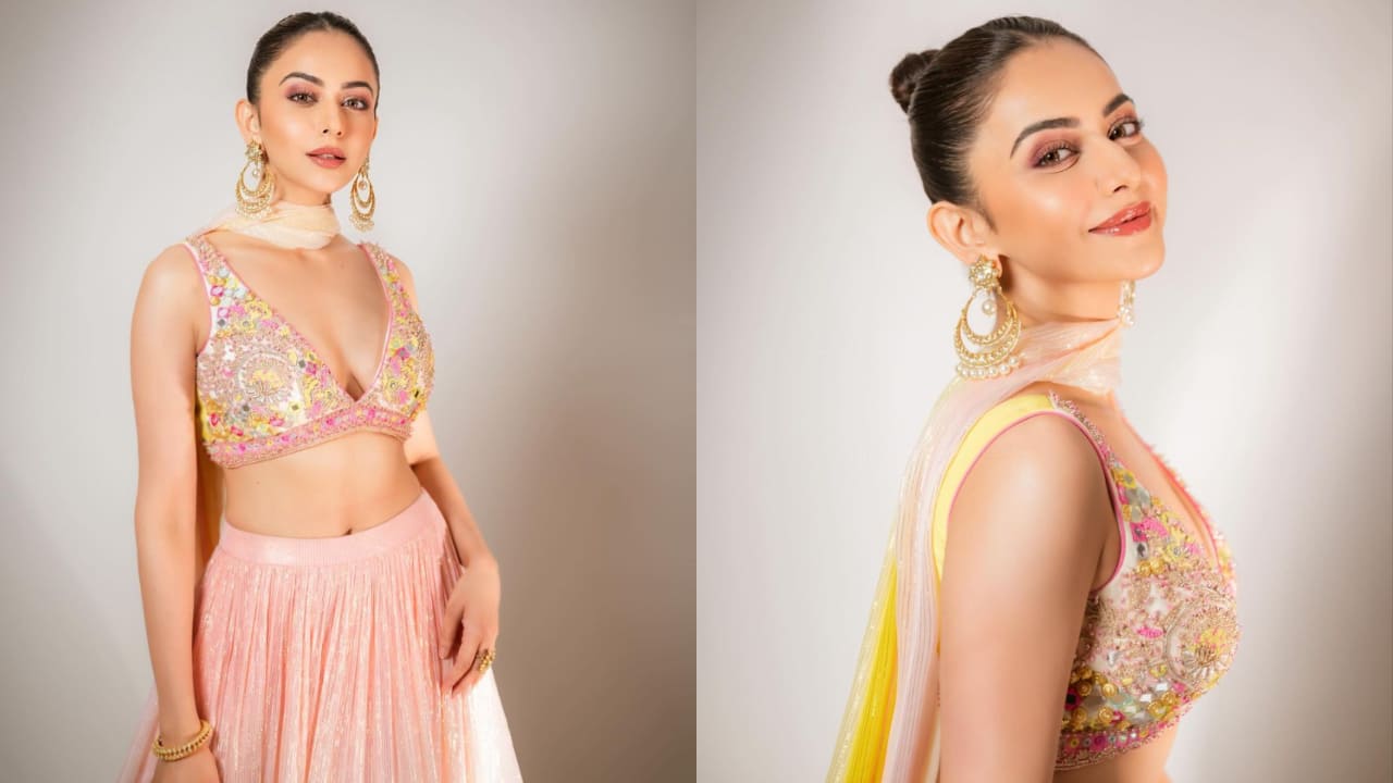 rakul preet singh in blush pink lehenga