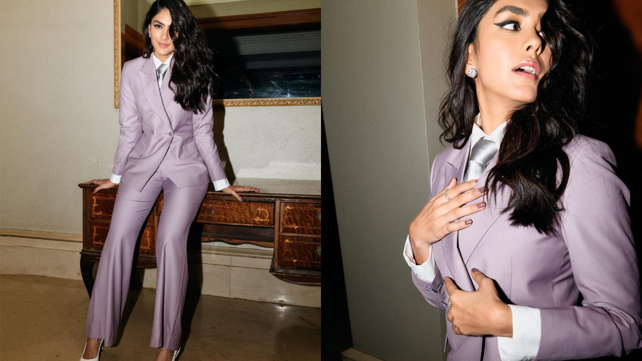 Mrunal Thakur in lilac pantsuit 