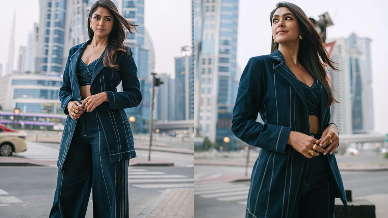 mrunal thakur in denim pantsuit 