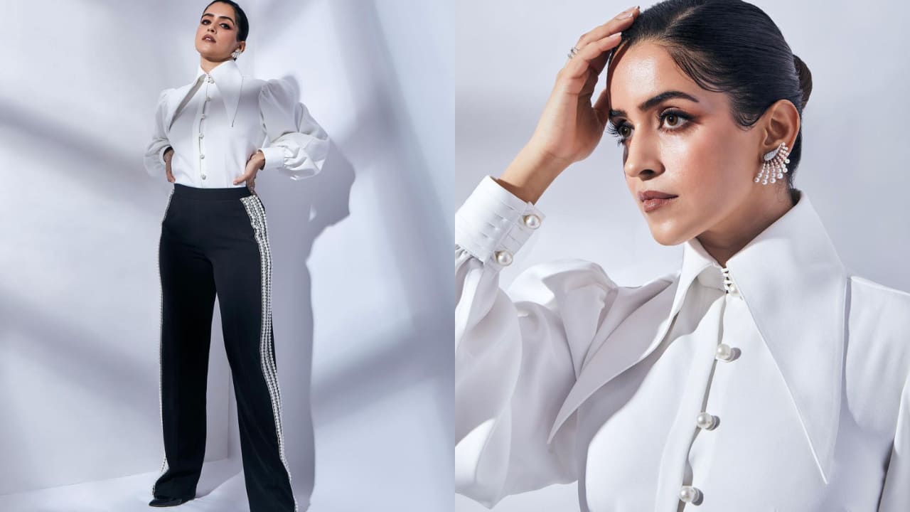 Sanya Malhotra in white shirt and pants 