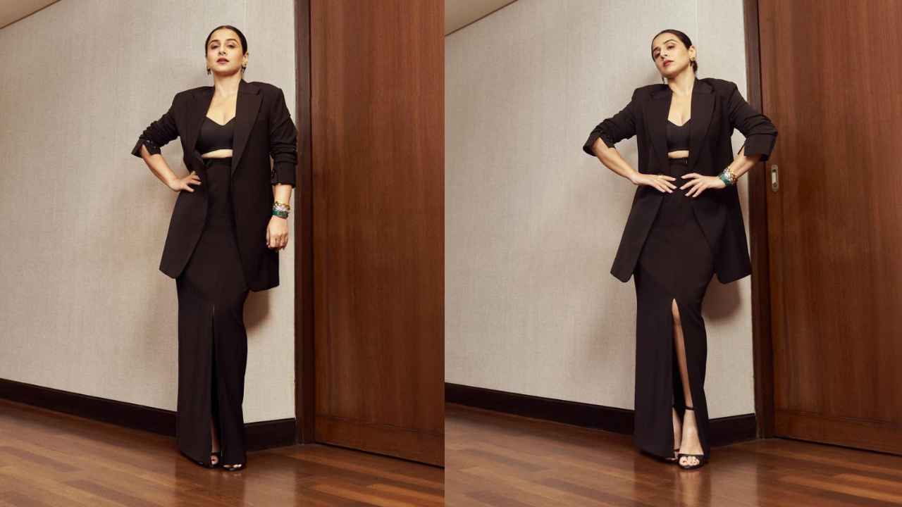 Vidya Balan gives power dressing a sexy spin in black blazer with matching  crop top and slit-cut skirt | PINKVILLA