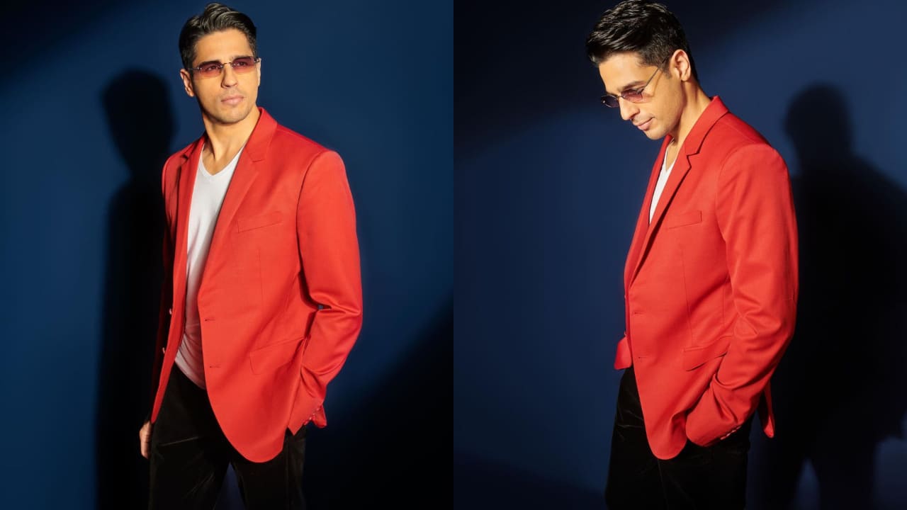 Sidharth Malhotra in red, white and black color combination 