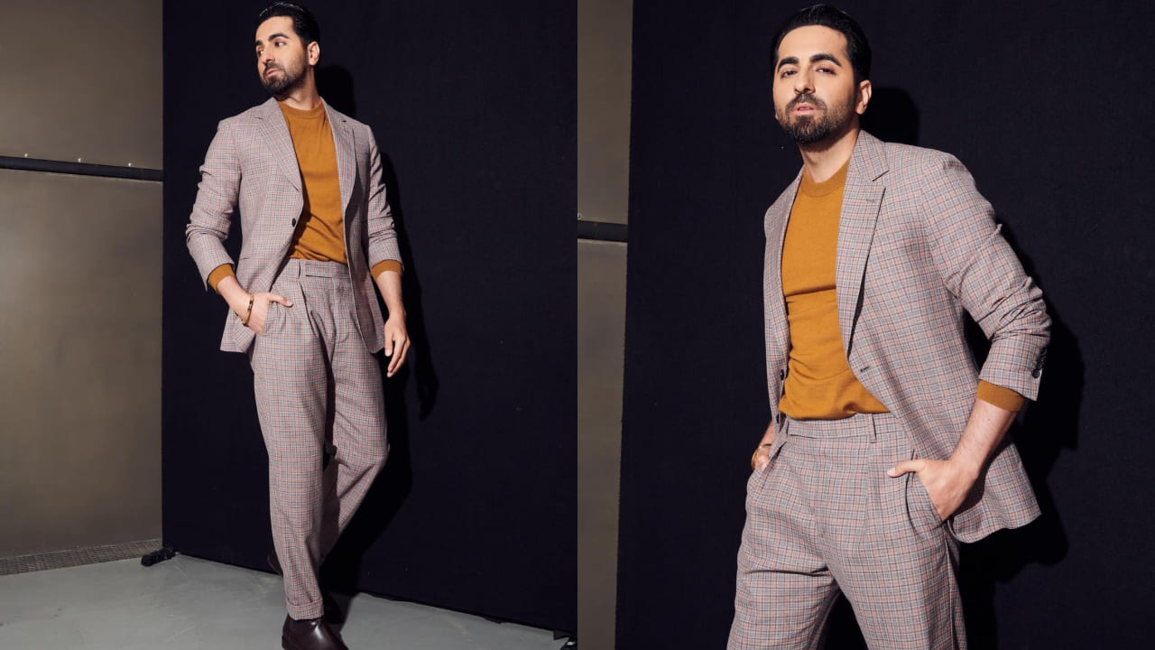 Ayushmann Khurrana in grey and mustard color combination (  PC: Kunal Gupta) 