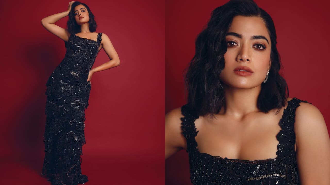 Rashmika Mandanna in black gown ( PC: Paul David Martin) 