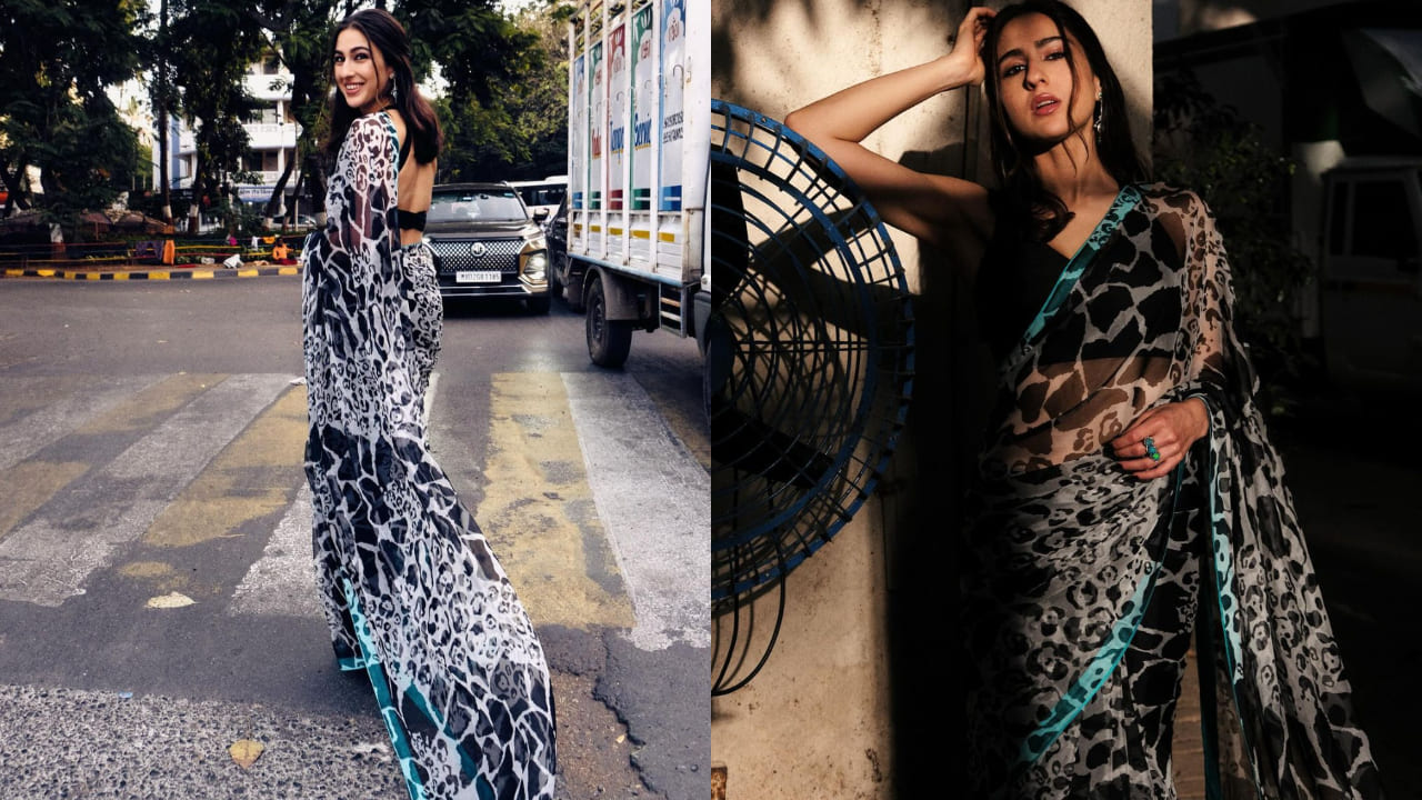 Sara Ali Khan in leopard print saree ( PC: Krishna Soni) 