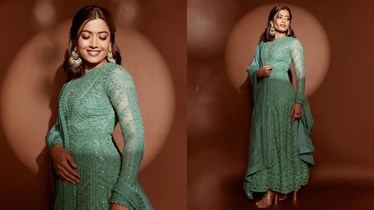 Rashmika Mandanna in green anarkali 